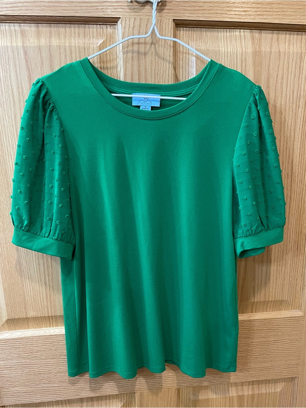 CeCe Emerald Green Short Puff Sleeve Top